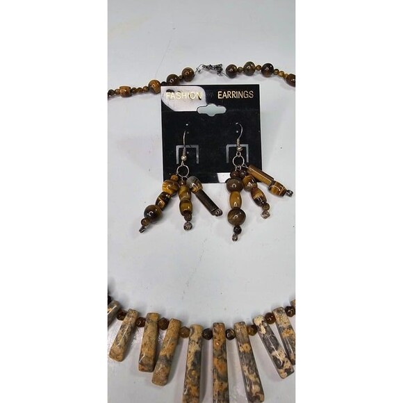 Picture Jasper Fringe with Tiger's Eye Beaded Necklace & Earring Set Handmade - Picture 2 of 7